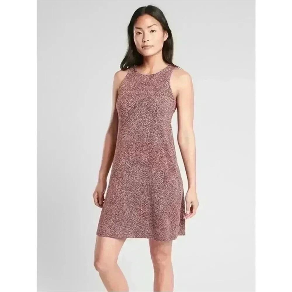 Athleta Santorini Printed High Neck Dress in Woodblock Texture Cinnamon, Size XL